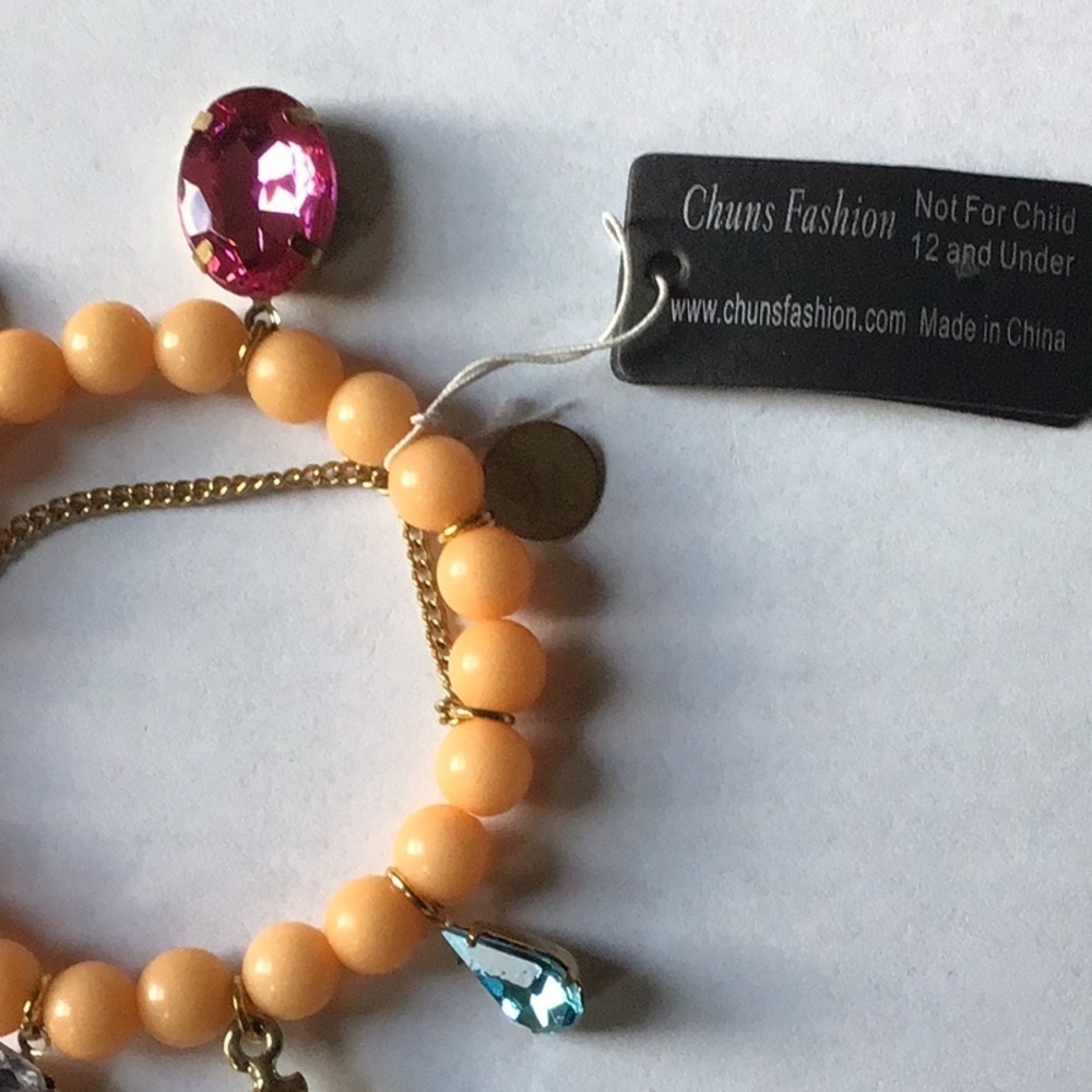 Radiant Orange and Gold Tone Charm Stretch Bracelet - NWT - Picture 4 of 5
